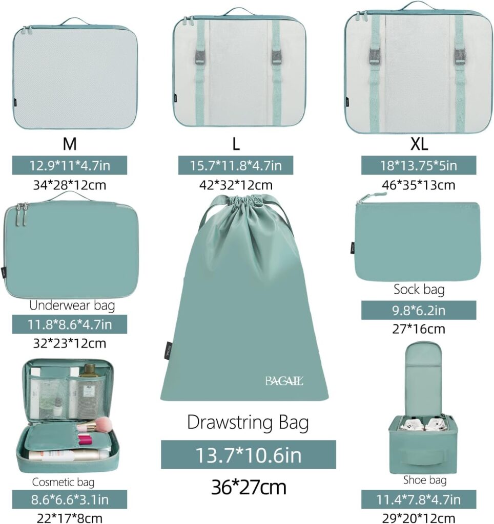 BAGAIL 8 Set Packing Cubes Luggage Organizer Bags for Travel Accessories-Cream