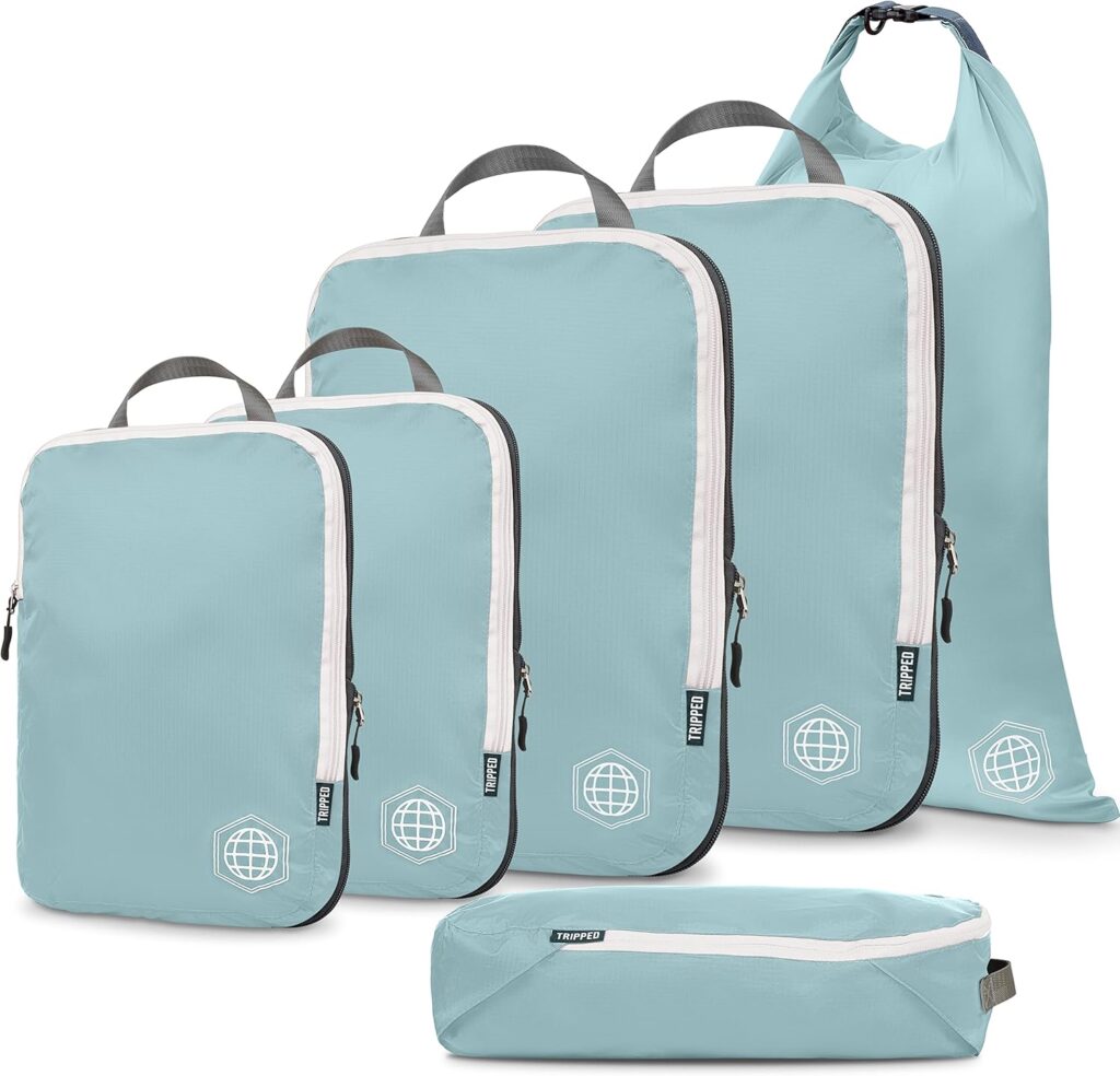 Compression Packing Cubes for Travel - Luggage and Backpack Organizer Packaging Cubes for Clothes by TRIPPED Travel Gear