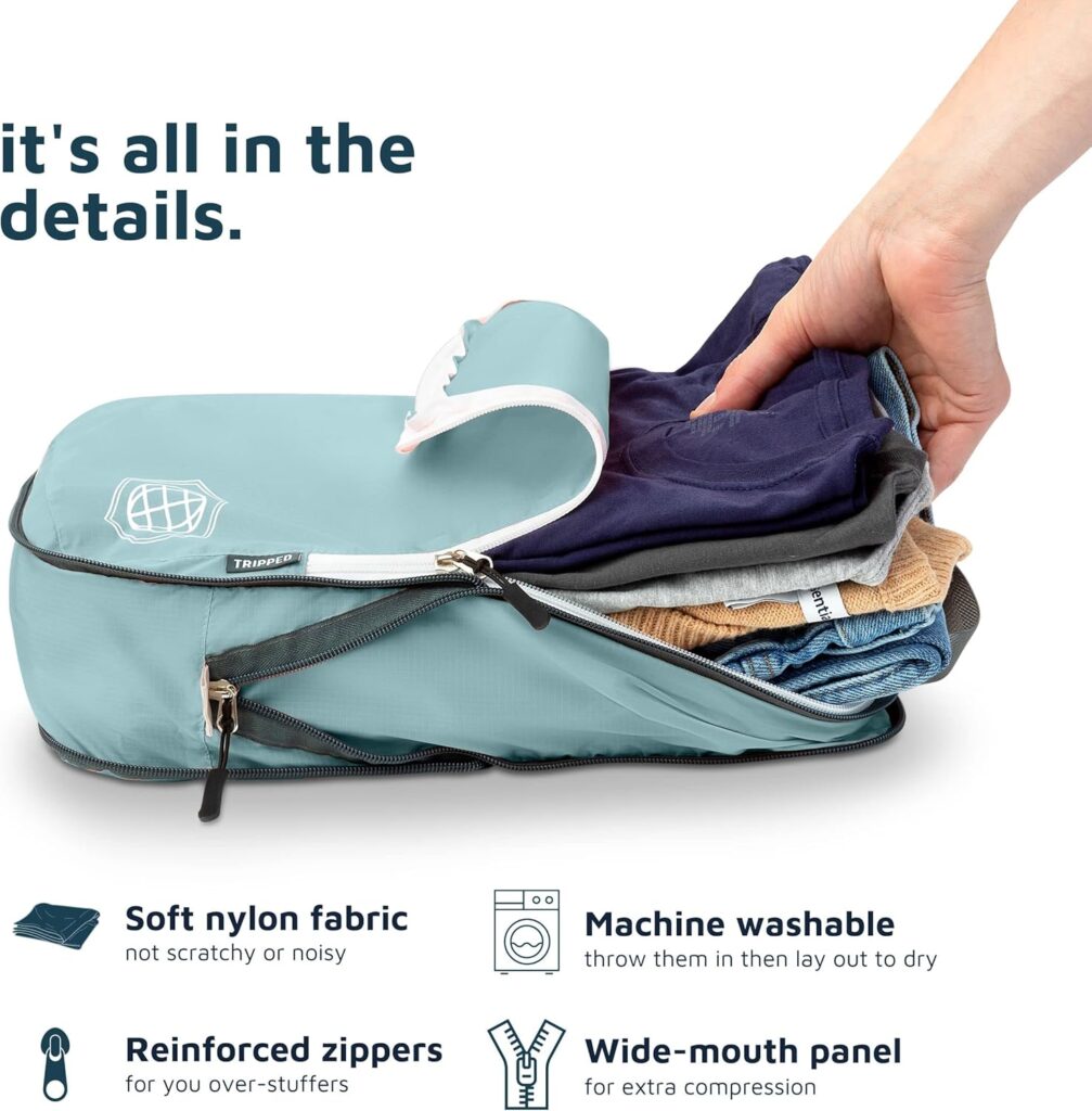 Compression Packing Cubes for Travel - Luggage and Backpack Organizer Packaging Cubes for Clothes by TRIPPED Travel Gear