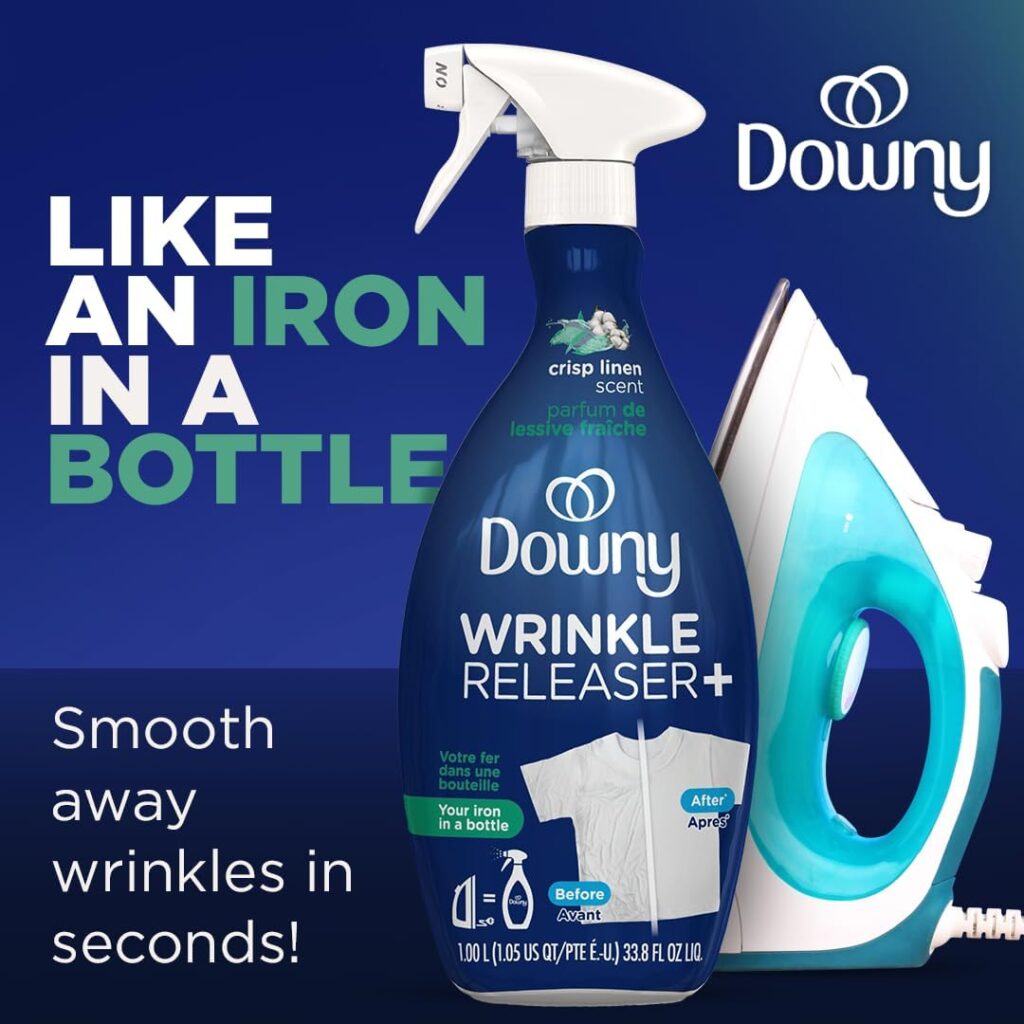 Downy Wrinkle Releaser Spray All In One Wrinkle Release Spray Travel Size, Odor Eliminator, Static Remover Fabric Refresher  Ironing Aid for Clothes 3 Fl Oz (Pack of 2), Crisp Linen Scent
