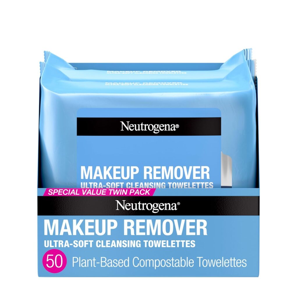 Neutrogena Makeup Remover Wipes, Daily Facial Cleanser Towelettes, Gently Cleanse and Remove Oil  Makeup, Alcohol-Free Makeup Wipes, 2 x 25 ct