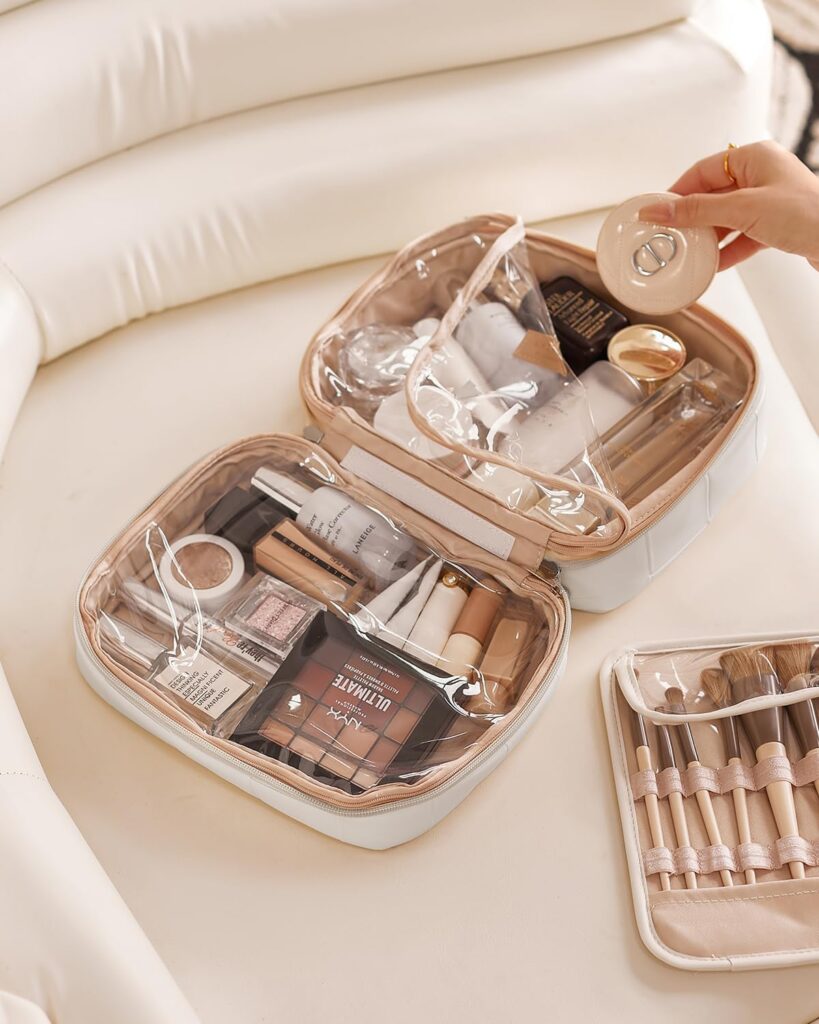 EACHY Travel Makeup Bag,Large Capacity Cosmetic Bags for Women,Waterproof Portable Pouch Open Flat Toiletry Bag Pattern Makeup Bag