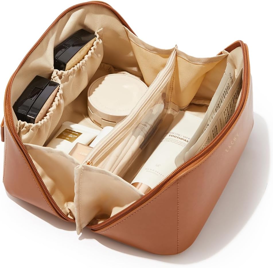 EACHY Travel Makeup Bag,Large Capacity Cosmetic Bags for Women,Waterproof Portable Pouch Open Flat Toiletry Bag Pattern Makeup Bag