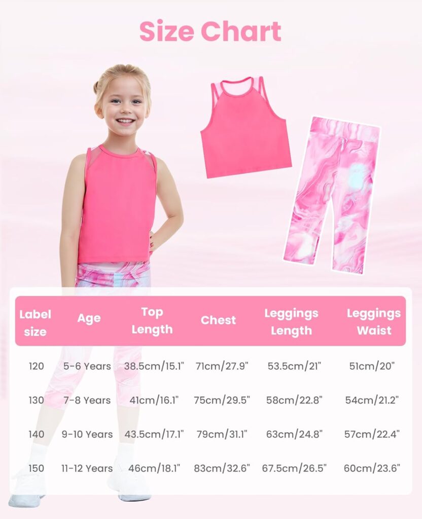 Gogokids Girls Activewear Workout Set, 2 Piece Athletic Sets Sleeveless Tank Tops and Capri Leggings Yoga Pants