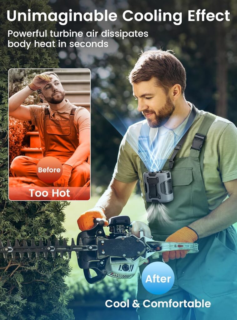 Koonie Portable Waist Clip Fan, Personal Fan with 100 Speed Levels, Belt Cool Clip on Pants with 13500 RPM Strong Airflow, Rechargeable Battery, 24H Use Time, Under Shirt for Outdoor Work