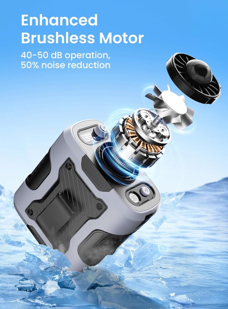 Koonie Portable Waist Clip Fan, Personal Fan with 100 Speed Levels, Belt Cool Clip on Pants with 13500 RPM Strong Airflow, Rechargeable Battery, 24H Use Time, Under Shirt for Outdoor Work