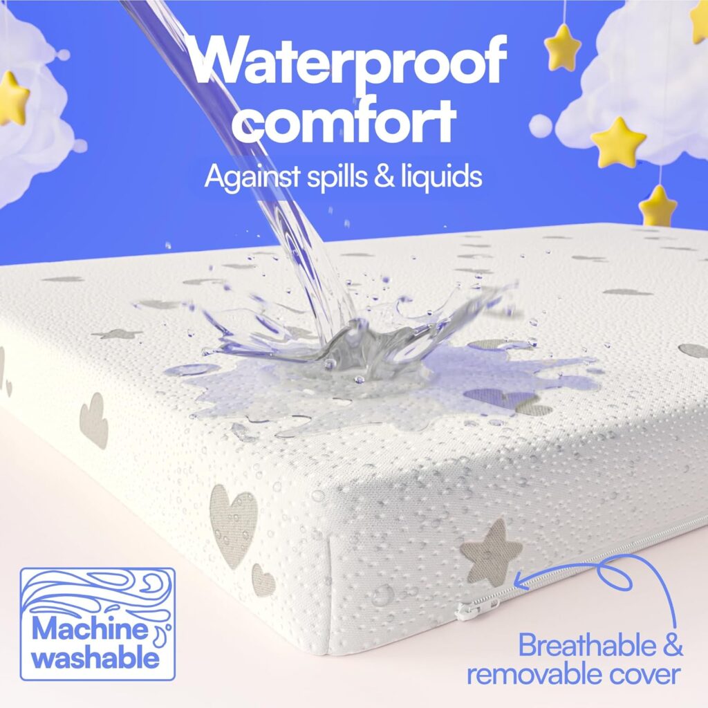 MommyMe Pack and Play Mattress Pad (38x26x1) with Soft Washable Breathable Cover, Waterproof, CertiPUR-US Certified Foam, PackPlay Topper - Portable Foam Mini Crib Mattress for Baby Toddler