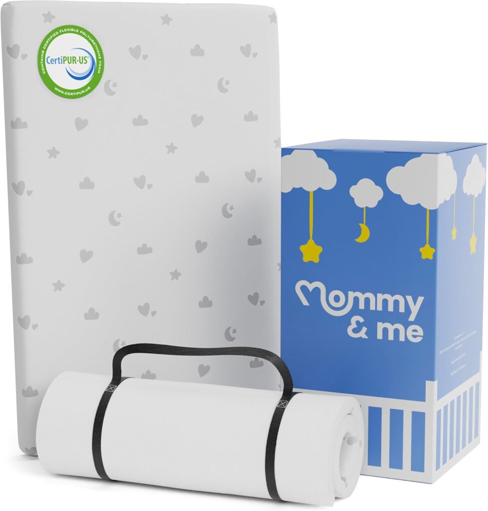 MommyMe Pack and Play Mattress Pad (38x26x1) with Soft Washable Breathable Cover, Waterproof, CertiPUR-US Certified Foam, PackPlay Topper - Portable Foam Mini Crib Mattress for Baby Toddler