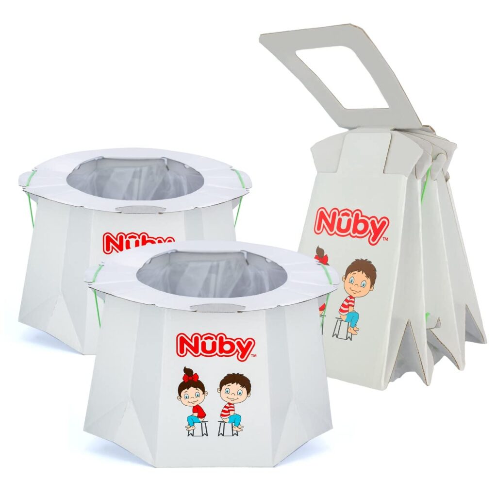 Nuby Disposable Travel Potty with Liner - Foldable and Portable Potty; Toddler Potty Essential for Camp, Trips,  Car Rides - Travel Potty for Toddler, 6 Pack