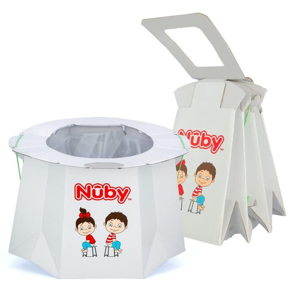 Nuby Disposable Travel Potty with Liner - Foldable and Portable Potty; Toddler Potty Essential for Camp, Trips,  Car Rides - Travel Potty for Toddler, 6 Pack