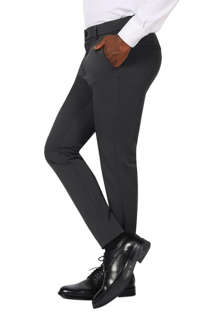PlaidPlain Mens Stretch Dress Pants Slim Fit Skinny Suit Pants