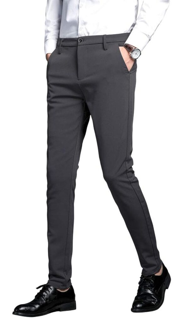 PlaidPlain Mens Stretch Dress Pants Slim Fit Skinny Suit Pants