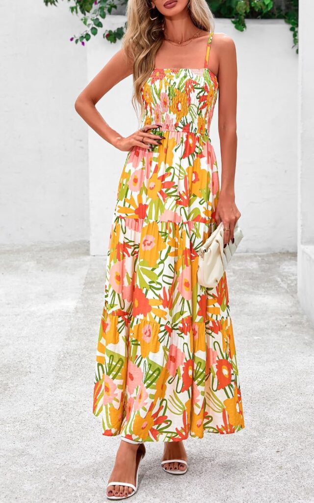 PRETTYGARDEN Womens Summer Maxi Dress 2025 Casual Boho Sleeveless Spaghetti Strap Smocked Tiered Long Beach Sundresses