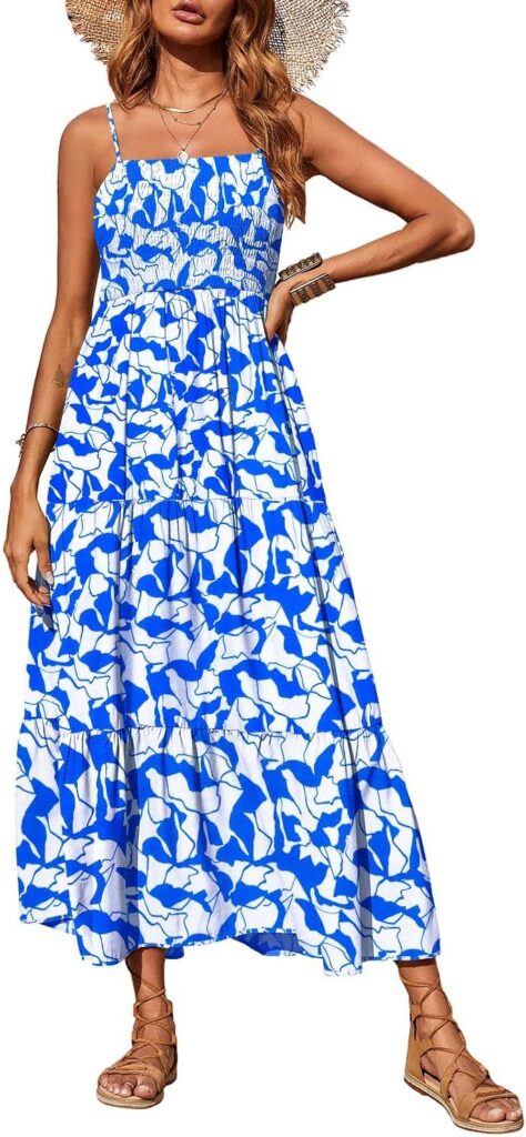 PRETTYGARDEN Womens Summer Maxi Dress 2025 Casual Boho Sleeveless Spaghetti Strap Smocked Tiered Long Beach Sundresses