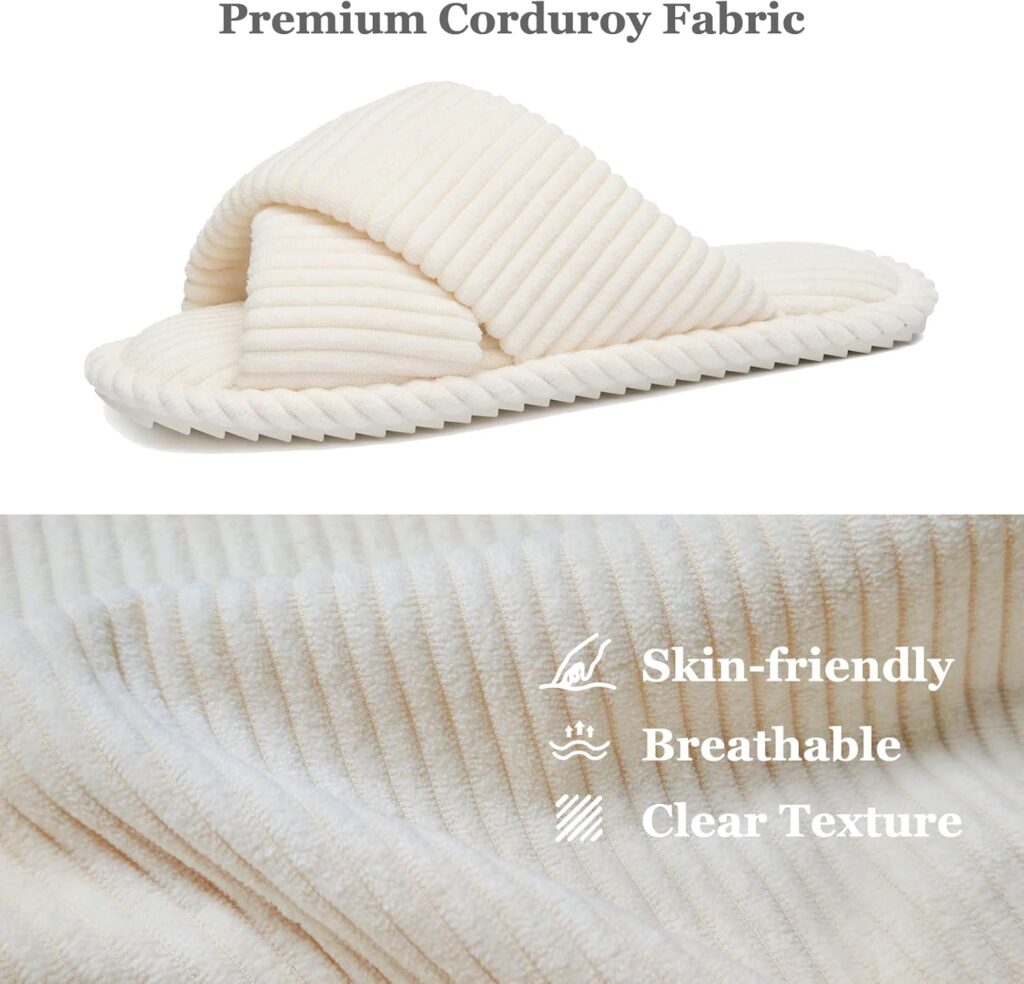 Slippers for Women Memory Foam House Bedroom Corduroy Crossbands Open Toe Slides Sandals Shoes Comfy Trendy Gift for womens Anti-Skid sole